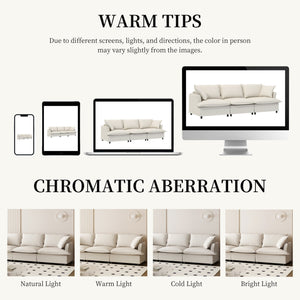 English Elm [New+Video] 3 Seat Modular Sofa 94"x35" Chenille Cloud Couch with Skirted Design, Petal Arms, Pillows Beige N723S4059A