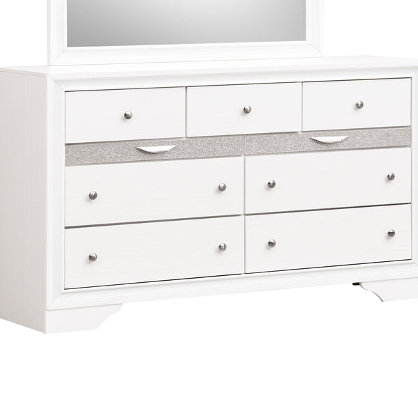 English Elm Madrid 6-Drawer Chest with Felt Lined Tray, Silver Acrylic Trim & Nickel Handles for Modern Storage White 43 L x 66 W x 20 H B078P286064