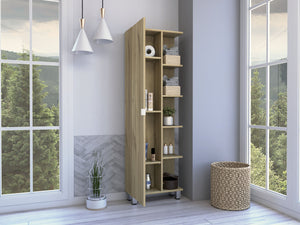 English Elm Los Angeles Linen Cabinet Beige - 62.2"H Melamine Storage with Five Shelves, One Cabinet & Metal Legs B128P148932
