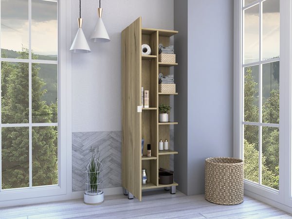 English Elm Los Angeles Linen Cabinet Beige - 62.2"H Melamine Storage with Five Shelves, One Cabinet & Metal Legs B128P148932