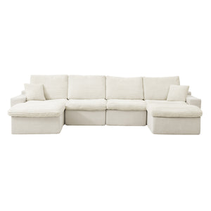 English Elm 142" Cloud Sectional Sofa with 52" Chaise U-Shaped Modular Deep Seat Plush Chenille No Assembly Beige W1117S00236