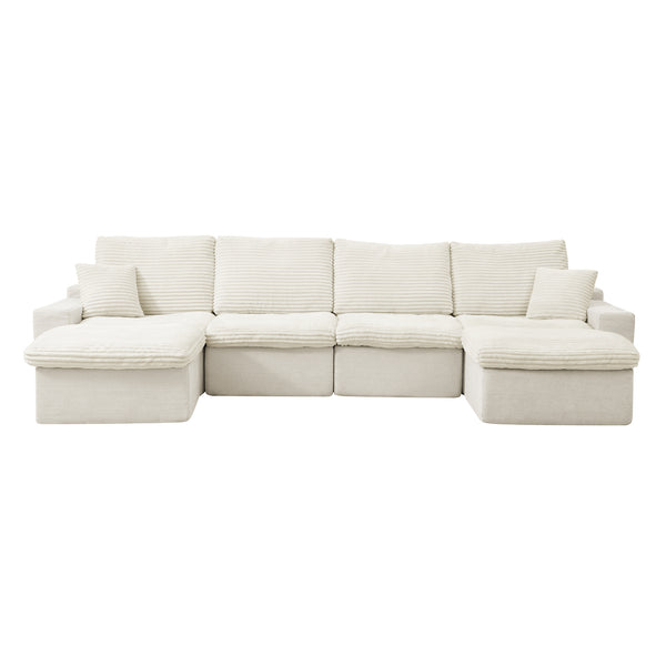 English Elm 142" Cloud Sectional Sofa with 52" Chaise U-Shaped Modular Deep Seat Plush Chenille No Assembly Beige W1117S00236