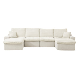 English Elm 142" U Shaped Chenille Modular Sectional Sofa Deep Seat Cloud Comfort Living Room Beige W1117S00429