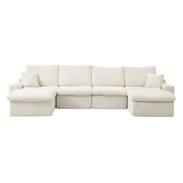 English Elm 142" U Shaped Chenille Modular Sectional Sofa Deep Seat Cloud Comfort Living Room Beige W1117S00429