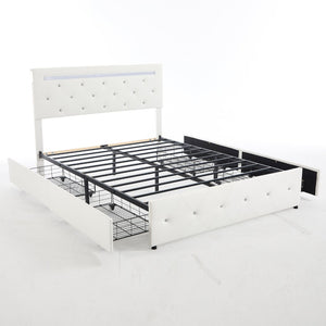 English Elm Full Size Pu Leather Storage Bed with Rgb Led Headboard and Charging Station White W5722P462437