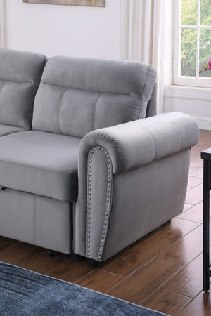 English Elm Augusto Velvet Sleeper Sectional with Storage Chaise and Nailhead Trim Detail B2749S00059