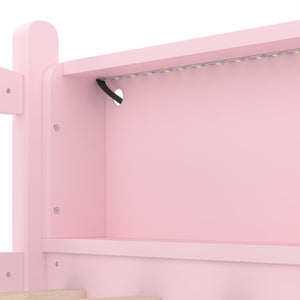English Elm Twin Xl Solid Pine Loft Bed with Built-in Led Lighting and Storage Shelves Pink W1580S00365