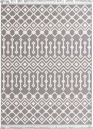 Unique Loom Arlo Lenny Machine Made Tribal Rug Charcoal, Ivory 7' 10" x 10' 0"