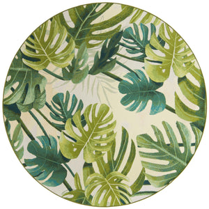 Unique Loom Outdoor Botanical Longwood Machine Made Botanical Rug Green, Olive/Ivory/Light Green 7' 10" x 7' 10"