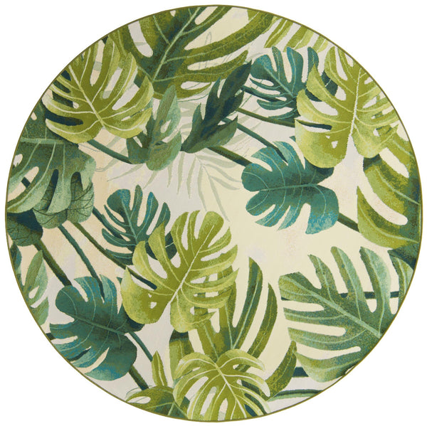 Unique Loom Outdoor Botanical Longwood Machine Made Botanical Rug Green, Olive/Ivory/Light Green 7' 10" x 7' 10"