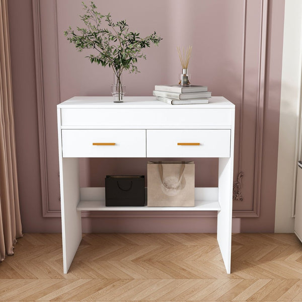 English Elm Flip Top Makeup Vanity Desk with Led Mirror Built-in Outlet and Jewelry Hooks W2699P404630