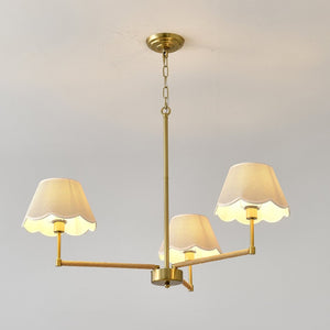 English Elm 3-light Gold Rope Wrapped Chandelier with Fabric Shades for Dining and Living Rooms W5008P391554