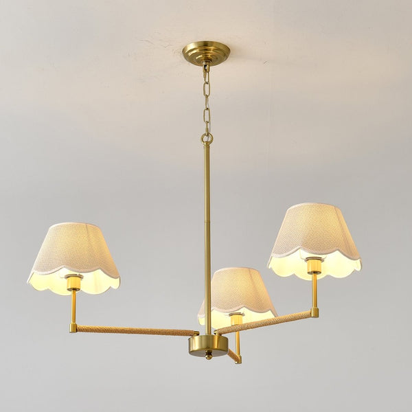 English Elm 3-light Gold Rope Wrapped Chandelier with Fabric Shades for Dining and Living Rooms W5008P391554