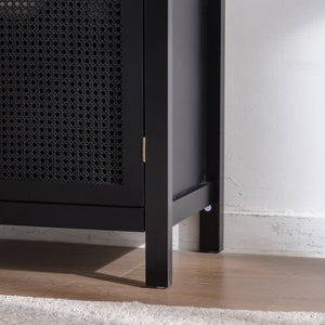 English Elm Black Rattan Accent Cabinet with Doors - 29" Narrow Black Sideboard Buffet, Adjustable Shelf, Stylish Storage for Entryway, Kitchen, Living Room W3081P339023