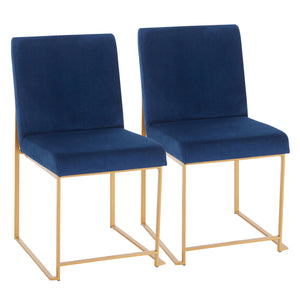 English Elm High Back Fuji Velvet Dining Chairs Set Of 2 In Luxurious Blue With Gold Frame For Modern Homes B202P223543