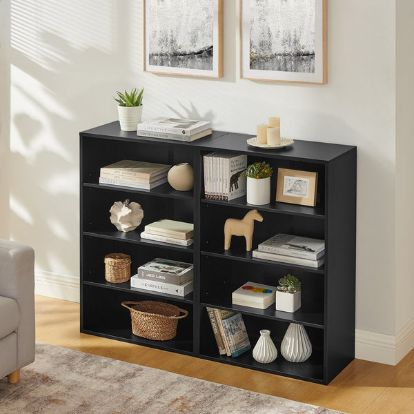 English Elm CD MDF 8-Tier Media Cabinet with Adjustable Shelves, 71" Tall Sturdy Storage for Home Office Display and Organization Black W2972P333113