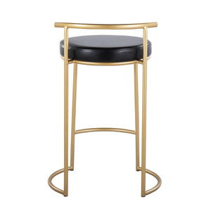 English Elm Round Fuji 26" Counter Stools Set Of 2 - Glamorous Gold Metal Frame With Plush Black Faux Leather Seat B202P222105-GIGA