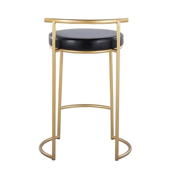 English Elm Round Fuji 26" Counter Stools Set Of 2 - Glamorous Gold Metal Frame With Plush Black Faux Leather Seat B202P222105-GIGA