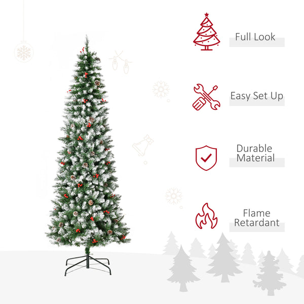 English Elm Homcom 9Ft Pre-Lit Snow-Dipped Christmas Tree With 460 Led Lights, Pine Cones, Berries & More! W2225P229460