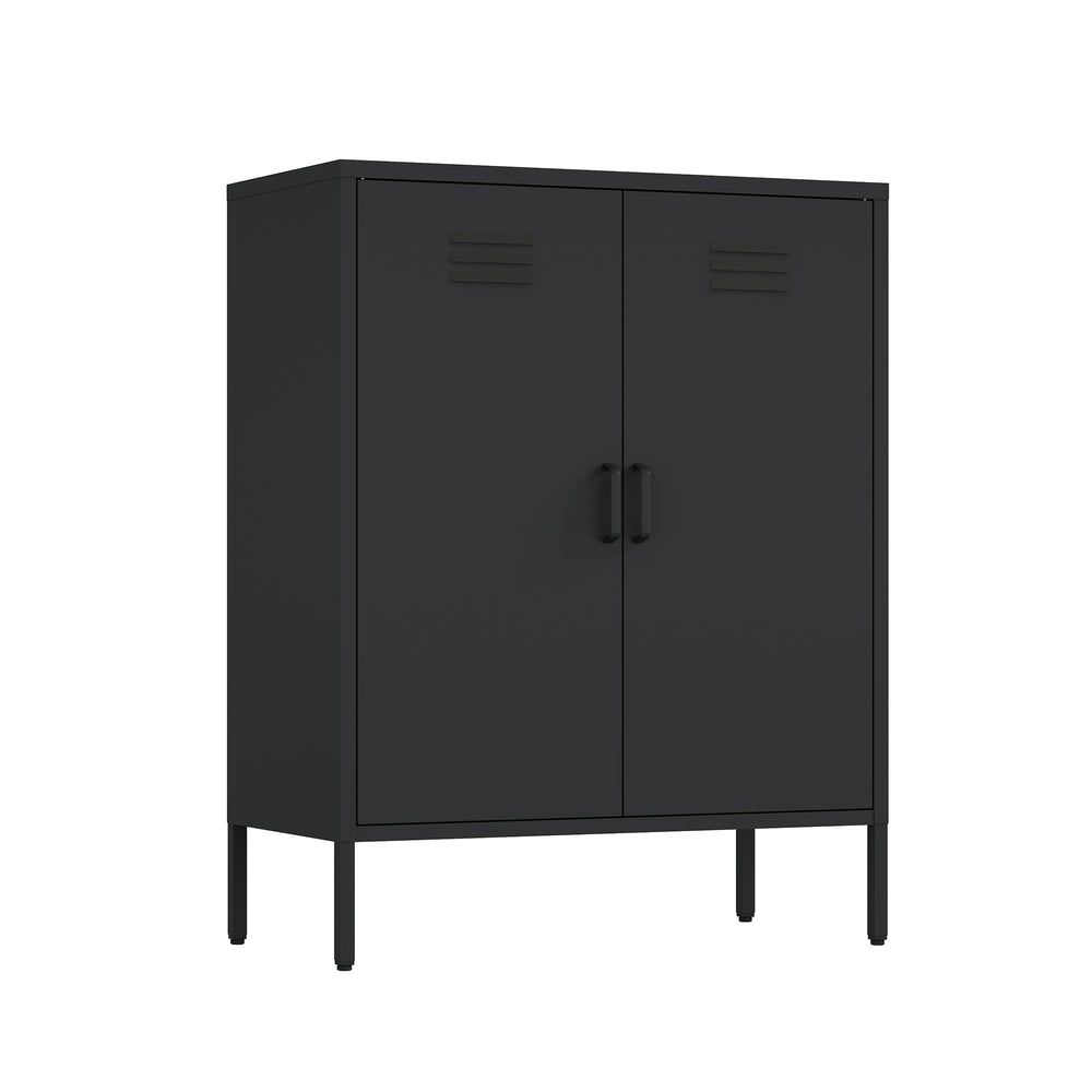 English Elm Naomi Metal Accent Cabinet 32" — Ventilated Double-Door Steel Storage with Adjustable Shelves, Modern Stability Black B365P397885