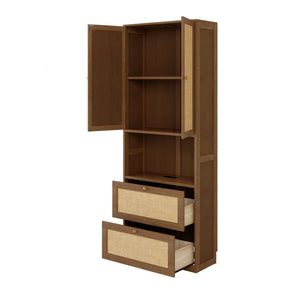 English Elm 2 Door Bookshelf with USB Port and 3 Drawers — Compact Pine-MDF Storage Cabinet for Living Room Walnut 80.1 L x 17.65 W x 6.3 H N701P245551D