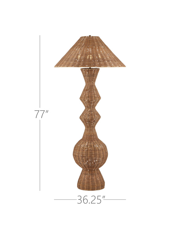 Currey & Company Nirvana Grande Floor Lamp - Oversized Geometric Rattan Design With Warm Glow & Easy Foot Switch Natural Rattan 8000-0172-currey-company