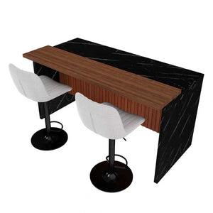 English Elm 63" Contemporary Kitchen Island Set With Beige Bar Stools, Led Lighting & Stylish Black Marble Top W2699S00073