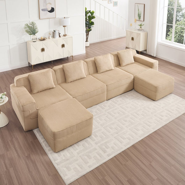 English Elm Modular U-Shaped Sectional Sofa, Cloud-Like Comfort With Deep Seats, Movable Ottomans & Pillows W3041S00322