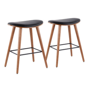 English Elm Saddle 26" Mid-Century Modern Counter Stool with Contoured Faux Leather Seat and Tapered Legs (Set of 2) Black B202P222393