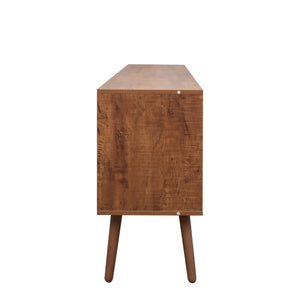 English Elm TV Stand Mid-Century Modern 53" TV Console with 1 Cabinet and 3 Open Shelves, Durable Veneer Frame Walnut Brown W331P247811