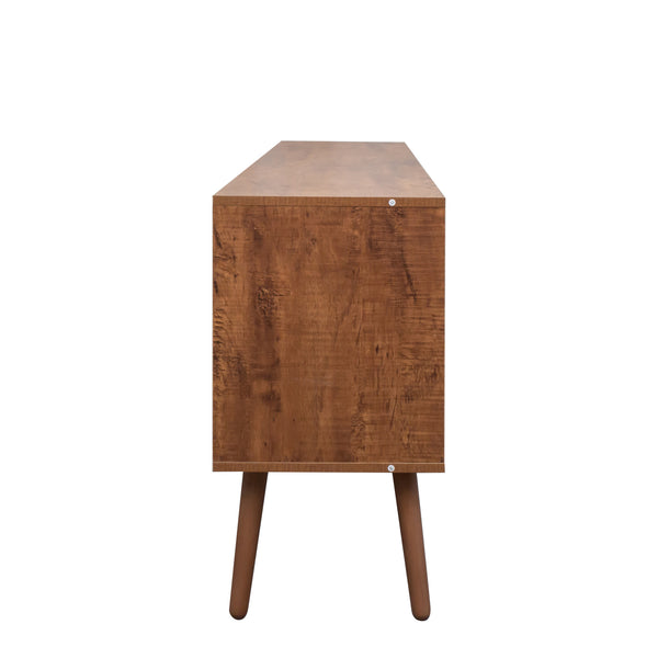 English Elm TV Stand Mid-Century Modern 53" TV Console with 1 Cabinet and 3 Open Shelves, Durable Veneer Frame Walnut Brown W331P247811