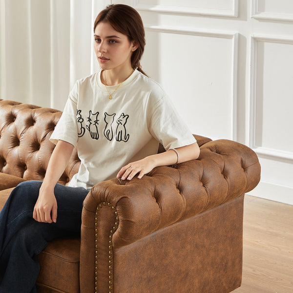 English Elm Fx Elegant Chesterfield 3-Seater Sofa With Tech Fabric, Rolled Arms & Cushions For Stylish Comfort W1926S00033