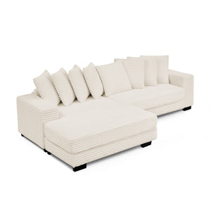 English Elm Corduroy Tufted Sleeper Sectional Sofa – L-Shaped Modular Design With Customizable Footrests In Beige W487S00342