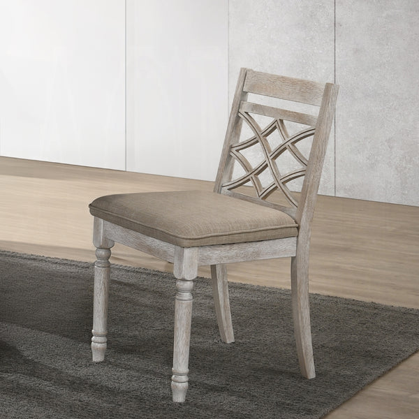 English Elm Tan Antique White Padded Side Chair Set of 2 — French Country Cottage Chic Dining Chairs, Tan Seats B062P209241