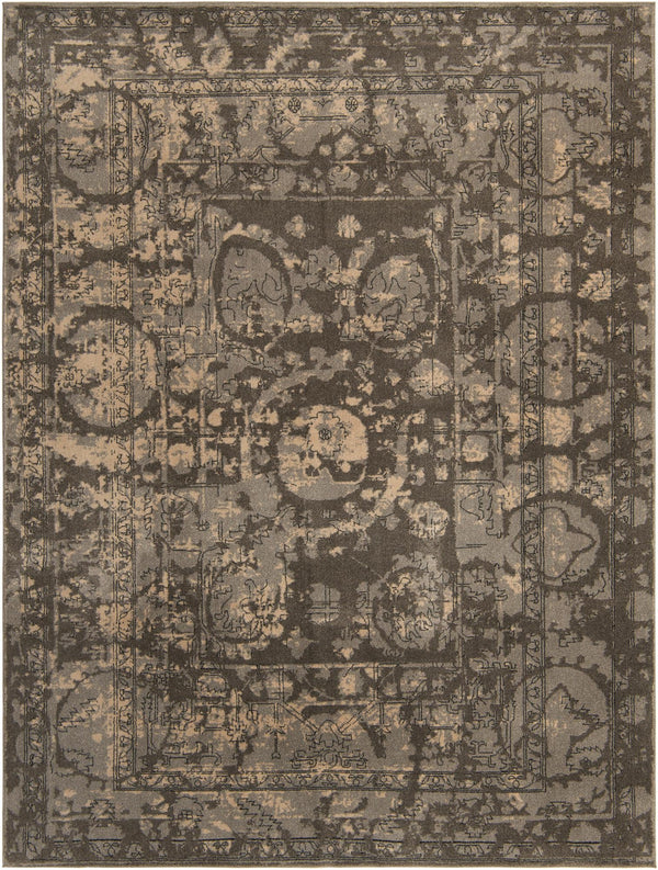 Unique Loom La Jolla Vintage Machine Made Border Rug Gray, Silver/Ivory 9' 0" x 12' 0"