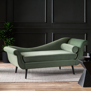 English Elm Chaise Lounge Upholstered Accent Piece Tailored Silhouette for Living Room or Bedroom Sage N776P396744S