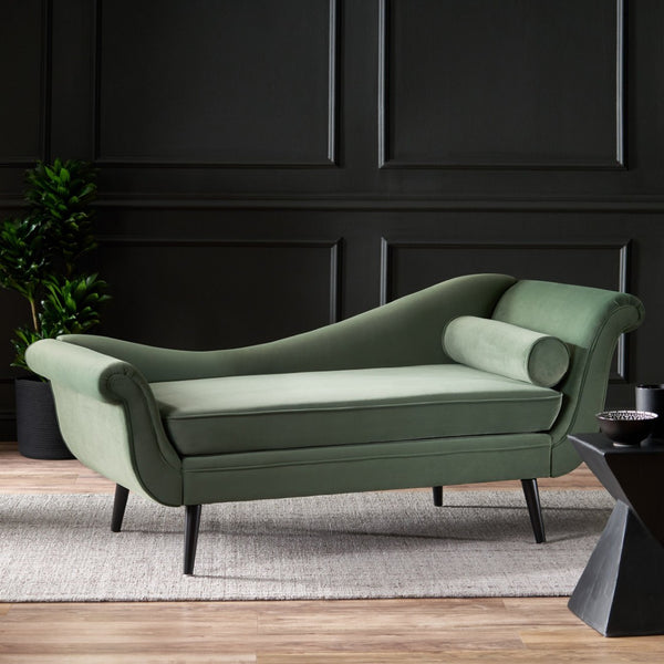English Elm Chaise Lounge Upholstered Accent Piece Tailored Silhouette for Living Room or Bedroom Sage N776P396744S