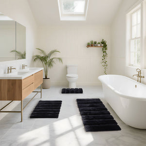 JLA Home Madison Park - Rug Madison Park Tufted Pearl Channel Plush Bath Accent with High-Low Stripe Texture, Machine Washable Black MP72-8459