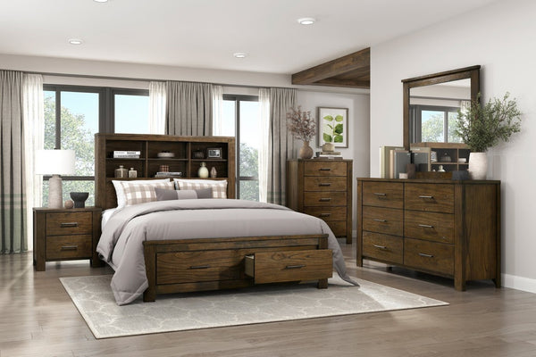 English Elm Full Platform Bed Bookcase Headboard Two Drawer Footboard Wire Brushed Oak Storage B011S01516