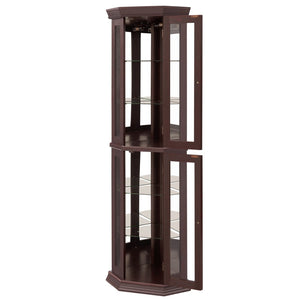English Elm Lighted Corner Curio Cabinet with Led Glow Tempered Glass Shelves and Mirrored Back W2275P292642