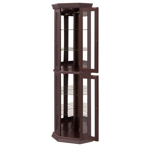 English Elm Lighted Corner Curio Cabinet with Led Glow Tempered Glass Shelves and Mirrored Back W2275P292642