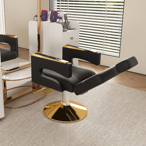 English Elm Professional Hydraulic Barber Chair with 360° Swivel, Reclining 160°, Golden Base & PU Leather Comfort W2700P318167