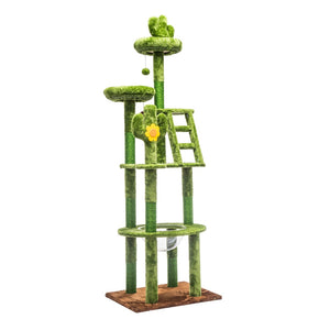 English Elm 72in Cactus Cat Tower Sisal Posts Plush Perches Capsule Pod Multi-level Climb Green W1578P447627