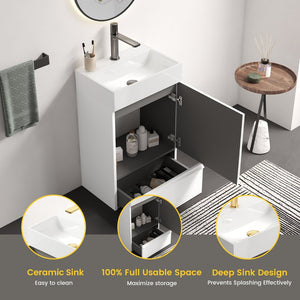 English Elm Gada Fluted Sage Freestanding Bathroom Vanity with Brushed Brass Vessel Sink Cabinet Matte White W1865S00214