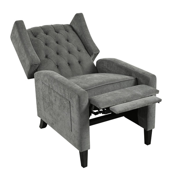 English Elm Manual WingBack Recliner Chair with Foldable Side Table, USB Charging, Solid Wood Frame Comfort Gray W680P236052