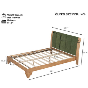 English Elm Christopher Knight Home® - Premium Pine Wood Queen Bed Frame With Upholstered Headboard - Mid-Century Modern Style & Durability N770P345991N_N770P345992N