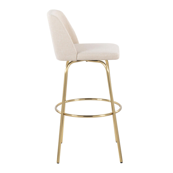 English Elm Toriano 30" Contemporary Fixed-Height Swivel Barstool Set of 2 — Upholstered Comfort, Gold Base Finish Cream B202S01090