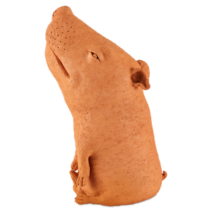 Sam the Mutt Terracotta Sculpture - Whimsical Handmade Dog Art by Thai Artist Nhut Nhathawut