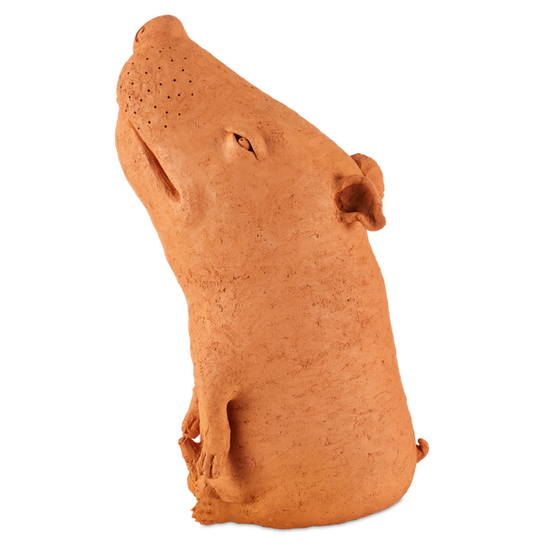 Sam the Mutt Terracotta Sculpture - Whimsical Handmade Dog Art by Thai Artist Nhut Nhathawut