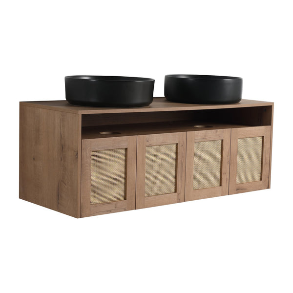 English Elm 48" Modern Wall-Mounted Bathroom Vanity With Black Ceramic Art Sink & Soft-Close Doors, Plywood W999S00400